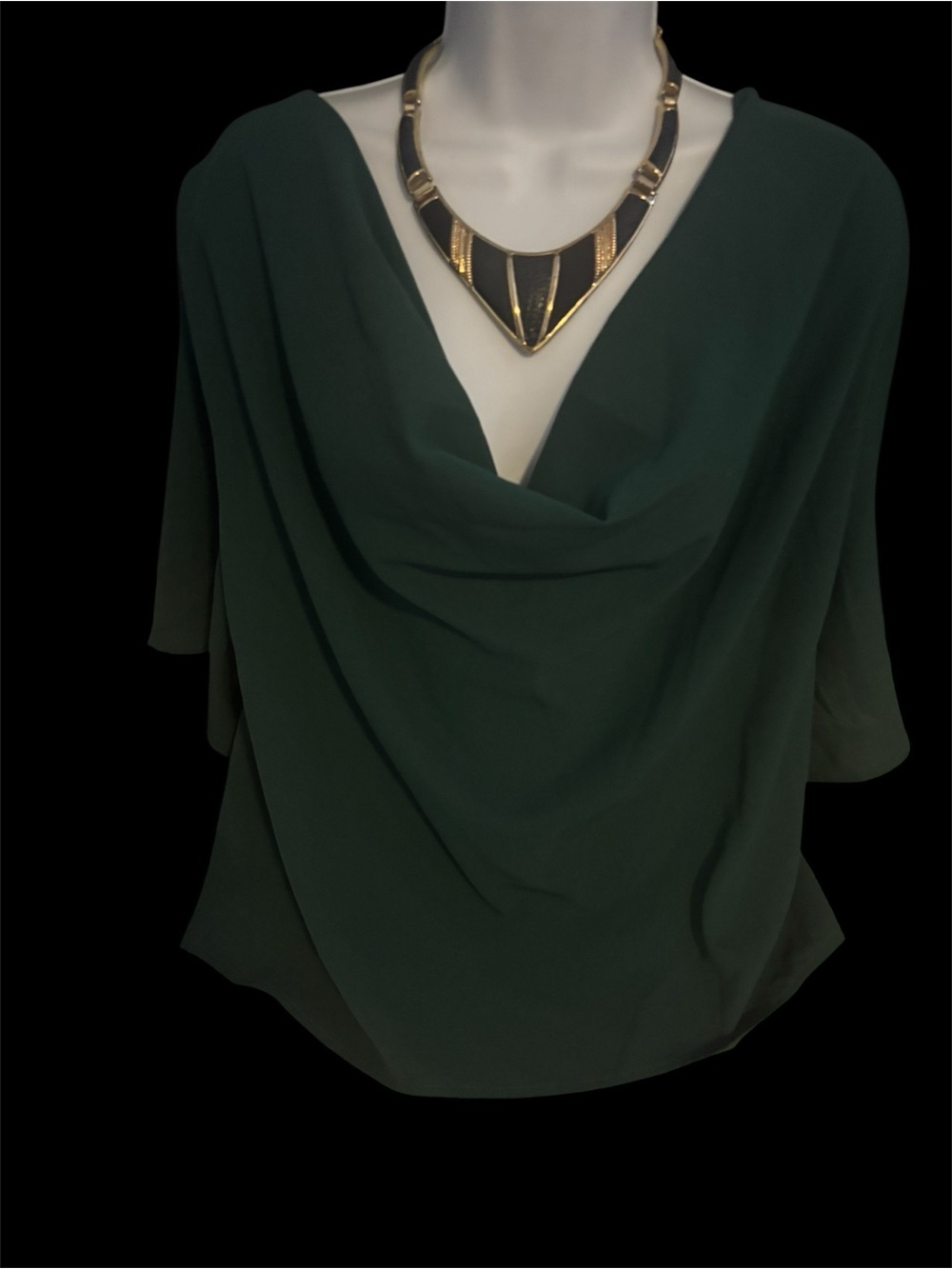 Draped V-Neck Blouse in Forest Green